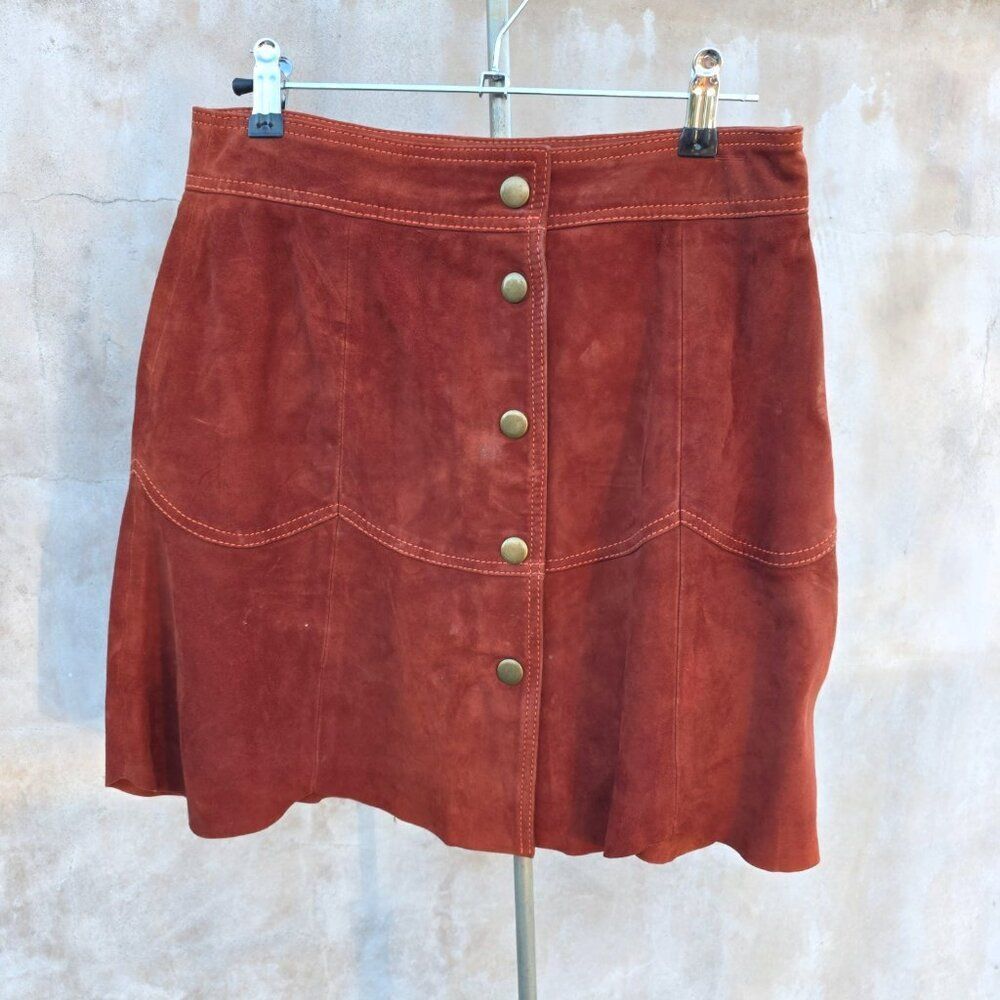 Nasty Gal rust brick colored suede skirt button front